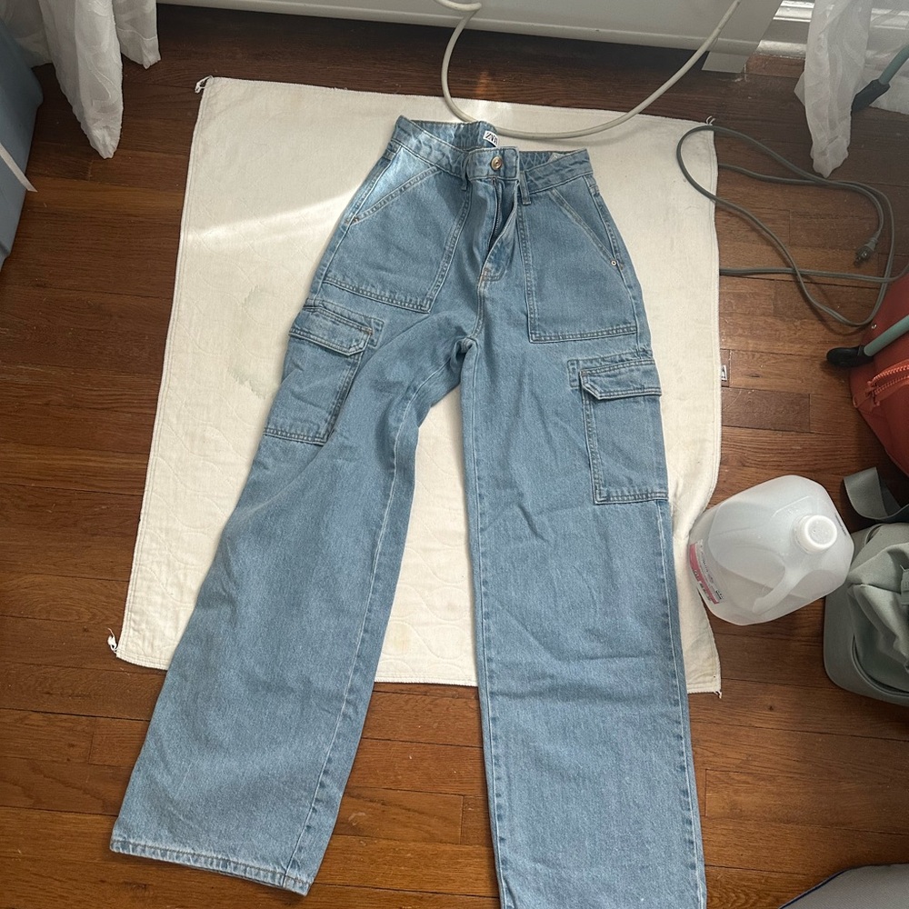 Zara Light Blue Denim Cargo Jeans